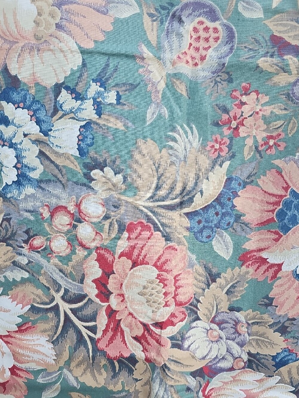 Pair of Vintage Floral King Pillow Shams in Teal, Pink, Cream